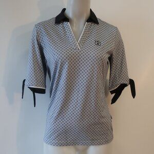 NWT Womens Abacus Black, White Print 1/2 Sleeve Polo Shirt S/P